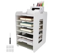 MIVIDE Letter Tray Organiser with Pen Holder, 7 Tier Stackable A4 Filing Trays, Desk Letter Tray Stacking Supports, File Organiser Rack for Home Office School