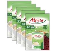 Mivita Stevia Sweetener Tablets, Pack of 5 (500 tablets total, 100 per dispenser) - Zero-calorie sugar alternative, lactose-free, gluten-free, zero glycemic index, pocket-sized dispenser for on-the-go
