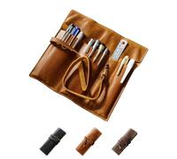 MIVLXLX Genuine Leather Pencil Roll Pen Bag, 3 Open Pockets for Long Pens