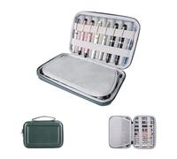 MIVLXLX PU Leather 16 Slots pen case/boxes， Pencil Tray Case Organizer,Handmade Display Zippered Pouch for Rollerball Pen，fountain pen-Retro（green）