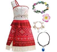 MIVORA Vestido Vaiana para Niña con Collar y Corona de Flores y Pasador Disfraz Princesa Moana para Niña Vaiana Carnaval Hawaiano Cumpleaños Cosplay (140)
