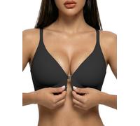 Mivorica Seamless Jelly Bra Magnetic Front Closure Push Up Bras for Women Non Wired Plunge Racerback Supportive Wireless Bra UK, Black, Medium