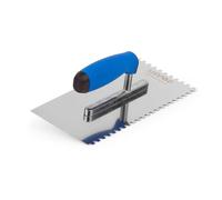 Mivos 6 x 6 Stainless Steel Trowel 270 x 130 cm with Soft Grip Stainless Steel Smoothing Trowel with 6 mm Serrated Serration Made in EU