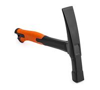 MIVOS Mason's Hammer 600g Head Weight - 2K Fibreglass Handle, Rhine Shape, Steel and Fibreglass Brick Hammer, Vibration Damping Rubber Handle for Concrete, Brick - Black/Orange