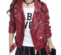 Miwentor Girls Leather Jacket Kid Outwear Solid Color Zipper Faux Leather Spring Autumn Pu Jacket, Winered, 13-14 Years
