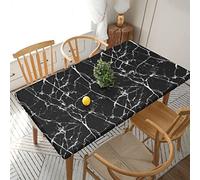 MIWOIE Black Marble Rectangular Tablecloth, 30 x 60 Inch, Polyester Blend, Fitted, Elastic Edged, Grease Resistant, Perfect for Indoor/Outdoor Use, Parties, Holidays, Everyday, Weddings, etc.