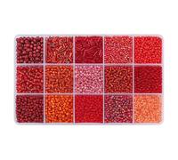 Mix 15 Color Glass Seed Tube Beads Glass Bugle Beads Loose Kit for Jewelry Making DIY Craft Beading (Mix 15 Color, Red)