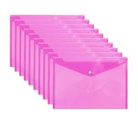 Mix A5 Document Stud Plastic Transparent Wallet with Button for School & Office Bright Vibrant Mix Colours/Reusable Quality Document Wallets (10 x Hot Pink)