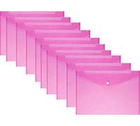 Mix A5 Document Stud Plastic Transparent Wallet with Button for School & Office Bright Vibrant Mix Colours/Reusable Quality Document Wallets (10 x Baby Pink)