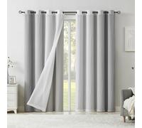 Mix and Match Blackout and Sheer Curtains for Bedroom Living Room 84" Grey Ombre Chiffon Sheer Window Panels with Grey 90% Blackout Curtain Grommet Top Energy Efficient Window Drape, 52"wide 4 Panels