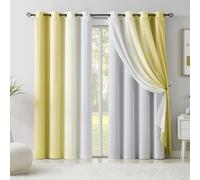 Mix and Match Blackout Curtains - Bedroom White Blackout Window Panels & Yellow Ombre Sheer Curtains Double Layer Thermal Insulated Energy Efficient Drapes for Living Room, Grommet, 52" Wx63" L, 4pcs