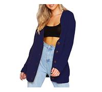 Mix Brand Elegant Womens Chunky Cable Knit Cardigan Daisy Button Everyday Aran Long Sleeves Grandad Plus Sizes UK (Navy, M/L (12-14))