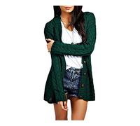Mix Brand Elegant Womens Chunky Cable Knit Cardigan Daisy Button Everyday Aran Long Sleeves Grandad Plus Sizes UK (Bottle Green, M/L (12-14))