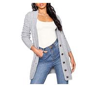 Mix Brand Elegant Womens Chunky Cable Knit Cardigan Daisy Button Everyday Aran Long Sleeves Grandad Plus Sizes UK (Silver, M/L (12-14))