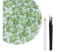 Mix Flat Back Pearls and Rhinestones 50g Flat Back Rhinestones with Wax Pen and Tweezers, Crafts Flatback Pearls Rhinestone for Crafts, Clothing, DIY Decoration (Green)