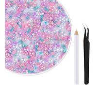 Mix Flat Back Pearls and Rhinestones 50g Flat Back Rhinestones with Wax Pen and Tweezers, Crafts Flatback Pearls Rhinestone for Crafts, Clothing, DIY Decoration (Pink)