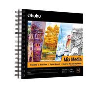 Mix Media Pad, Ohuhu Mixed Media Art Sketchbook, 120 LB/200 GSM Heavyweight Papers, 62 Sheets/124 Pages, Spiral Bound Mixed Media Paper Pad for Christmas Gift