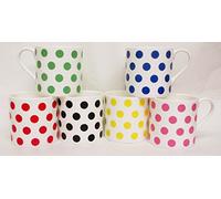 Mix Multicolour Spots Mugs Set of 6 Fine Bone China Large Black Blue Green Pink Red Yellow Spots Balmoral Mug Hand Decorated in The UK