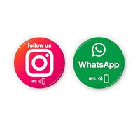 Mix Set: 1x English Instagram & 1x WhatsApp NFC Sticker - Connect Instantly, Share Your Profile, Start Chats with One Tap - Fully Customizable - 3 cm Diameter - Strong 3M Adhesive