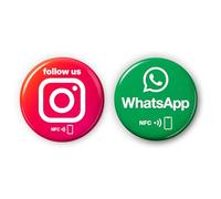 Mix Set: 1x English Instagram & 1x WhatsApp NFC Sticker - Connect Instantly, Share Your Profile, Start Chats with One Tap - Fully Customizable - 3 cm Diameter - Strong 3M Adhesive