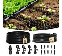 MIXC 1/4" Irrigation Dripline Tubing (100 Ft Roll) with 10Ft 1/2" Main Line, Saving 80% Water, 6" Emitter Spacing, 0.5 GPH Emitters Built-in Drip Irrigation Line with 1/4" Push-to-Connect Fittings
