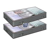 MIXC 2 Packs Underbed Storages, 100L Large Under Bed Storage Box with Lid, Storage Boxes with Lids, Storage Bags with Zip for Clothes, Comforters, Blankets, and Bedding