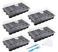 MIXC Seed Trays Propagator for Plants Greenhouse 5 Pack Garland Propagators with Lids 200 Cells Seedling Tray Growing Pots Trays Plant Germination Kit Plastic Propagating Set for Garden Black