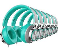 MIXCU Headphones for School Kids Bulk 10 Pack, Wired Headphones for Classroom, Over-Ear with Microphone, Foldable, Adjustable Headband, 3.5mm Jack (Mint Green)