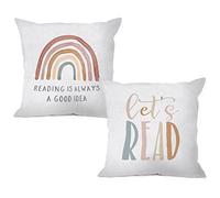 MIXDING Let's Read Reading is Always a Good Idea Throw Pillow Cover Pillowcase 18x18 Inch (Set of 2) Decor, Books Inspirational Farmhouse Sofa Bed Bedroom Home Decoration