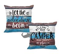 MIXDING Rustic Welcome to Our Camper Let The Adventure Begin Throw Pillow Cover Pillowcase 18x18 Inch (Reversible) Decor, Camping Rv Farmhouse Sofa Bed Bedroom Home Decoration