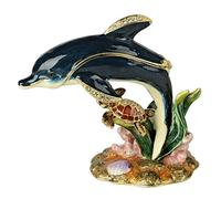 MIXDOM Green Dolphin Trinket Box Jewelry Box Hand Painted Decorative Box with Hinged Lid Ring Earring Holder Animal Figurine Collectible