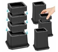 MixDora Bed Risers 2, 3, 4 or 5 Inch Stackable Furniture Risers Adjustable Anti-Slip Chair Raisers for Sofas Couches Table Set of 4 Pack Black (2,3,4,5 Inch)