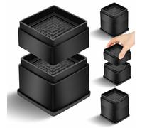 MixDora Bed Risers 2, 3 Inch Square Stackable Furniture Risers Anti-Slip Adjustable Chair Raisers for Sofas Couches Table Set of 4 Pack Black (4 Pack, 3 Inch（2+1 Inch）)