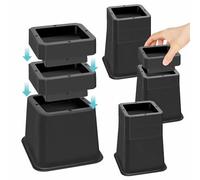 MixDora Bed Risers 3, 4 or 5 Inch Stackable Furniture Risers Adjustable Chair Raisers for Sofas Couches Table Set of 4 Pack Black