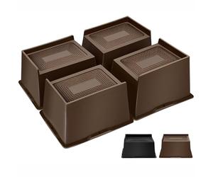 MixDora Bed Risers 4 Inch Heavy Duty Furniture Risers Rectangular L-Shape Anti-Slip Sofa Risers for Couches Table Chair 4 Pack Dark Brown (Dark Brown, 4 Inch)
