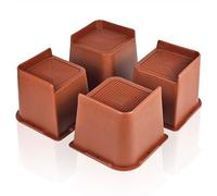 MixDora Bed Risers Heavy Duty 4 inch Furniture Risers L-Shape Table Riser Chair Raisers Lifter for Sofas Couches Desks Set of 4 Pack (Brown, 4 inch)