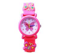 Mixe Waterproof 3D Cute Cartoon Digital Silicone Wristwatches Time Teacher Gift for Little Girls Boys Kids Children (Hot Pink Butterfly)