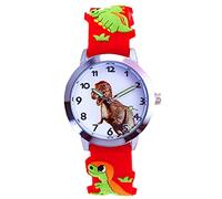 Mixe Waterproof 3D Cute Cartoon Dinosaur Silicone Wristwatches Time Teacher Gift for Little Girls Boys Kids Children (Red)