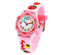 Mixe Waterproof 3D Cute Cartoon Silicone Wristwatches Time Teacher Gift for Little Girls Boys Kids Children Age 3-10 (Pink Strawberry)