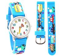 Mixe Waterproof Sports Watches Children 3D Bus Car Taxi Design Style Wrist Watch with Stainless Steel Case Rubber Strap Boys Girls Time Learn Gift (D.Blue)