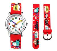 Mixe Waterproof Sports Watches Children 3D Bus Car Taxi Design Style Wrist Watch with Stainless Steel Case Rubber Strap Boys Girls Time Learn Gift (Red)