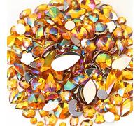Mixed 1400pcs AB Colour Gems Jewels Flatback Rhinestones, Assorted Shapes Rhinestone for Crafts, Face Art Gem Jewel for Crafting, Acrylic Gemstones DIY Halloween Party Decorations (Golden AB)