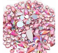Mixed 1400pcs AB Colour Gems Jewels Flatback Rhinestones, Assorted Shapes Rhinestone for Crafts, Face Art Gem Jewel for Crafting, Acrylic Gemstones DIY Halloween Party Decorations (Pink AB)
