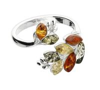 Mixed Amber Leaf Open Ring Statement Cocktail Wrap Solid 925 Sterling Silver (N)