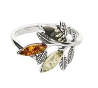 Mixed Amber Leaves Ring Statement Cocktail Solid 925 Sterling Silver (P)