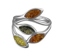 Mixed Amber Leaves Statement Ring, Solid Sterling Silver 925, Gold and Silver, 24mm Width, Sizes M-R (N)