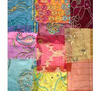 Mixed Assorted Embellished Sari Fabric Remnants Scraps - 10 Pieces (Mixed)
