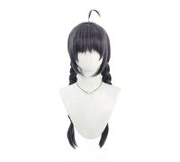 Mixed Black Long Double Braided Cosplay Wig for Women with Bangs Realistic Anime Game Costume Wigs Heat Resistant Synthetic Wig for Halloween Party