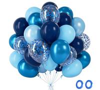 Mixed Blue Balloons 60Pcs - Pearl Light Mtetallic Blue Navy Balloons Blue, Latex Helium Party Balloons for Man Boys Birthday Decorations,Fathers Day,Baby Shower,Graduation, Gender Reveal,Space Party