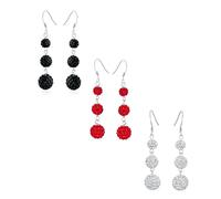 Mixed Bundle Set of 3 Crystal Pave Round Graduated Three Tier Disco Ball Linear Dangle Earrings for Women Teen.925 Sterling Silver